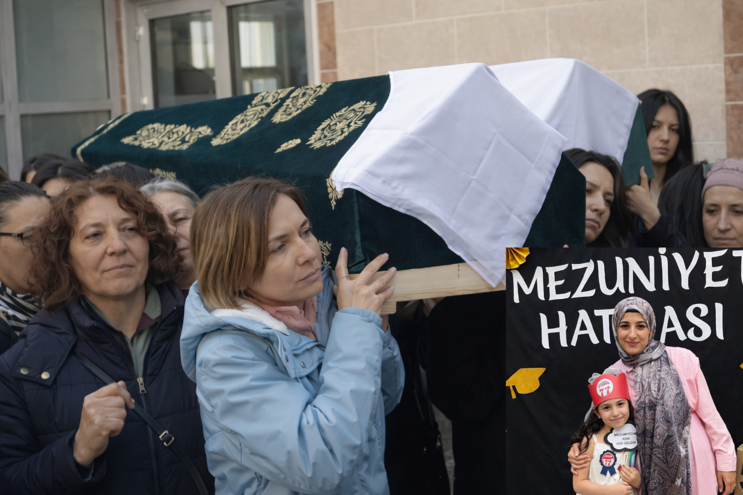 Kadınlar vardı cenazede talihsiz ana-kızı taşıyan