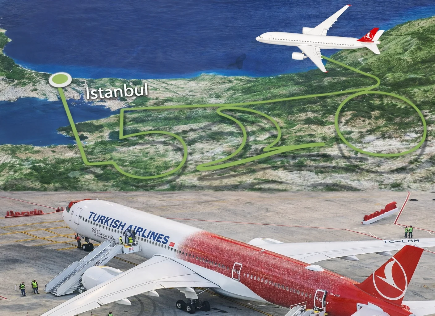 THY’nin 500. uçağı 100 bin fotoğraflı özel tasarımla  İstanbul semalarında 500 çizdi