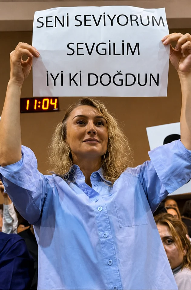 Dilek İmamoğlu’ndan mahkemede pankartlı kutlama
